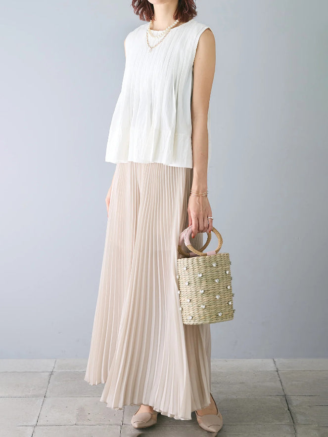 Pintuck sleeveless blouse in 3 colors