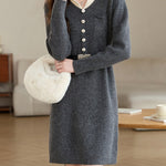 革ベルト付き配色襟ニットワンピース　3色入 - SonderSable