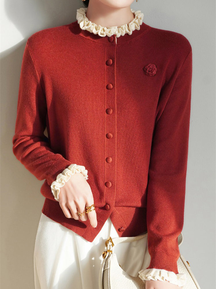 配色フリルデザインカーディガン　3色入