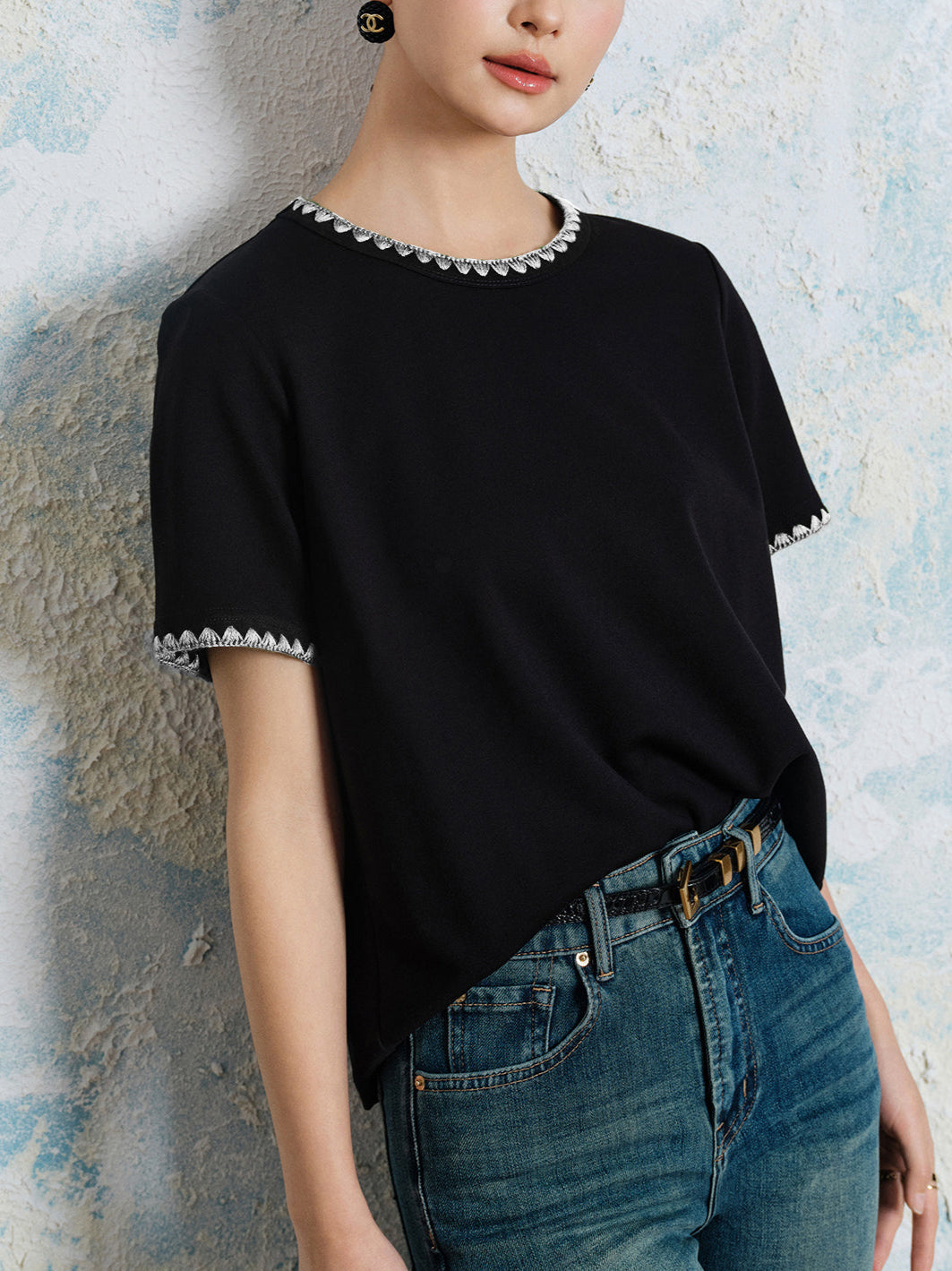 Bicolor shell stitch T-shirt, 3 colors