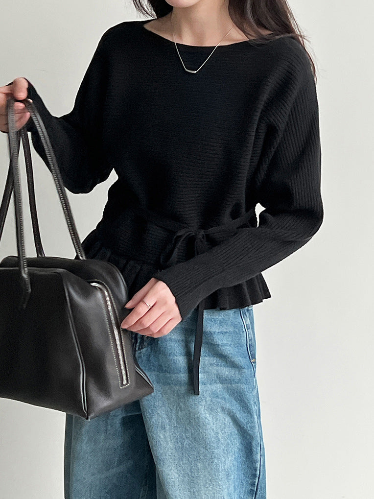 Ribbon peplum knit (4 colors)