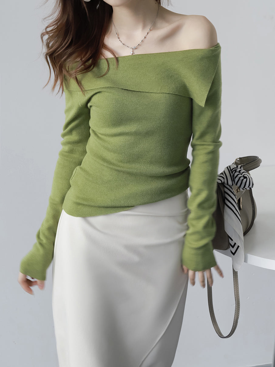 フラップカットオープンカラーニット　5色入