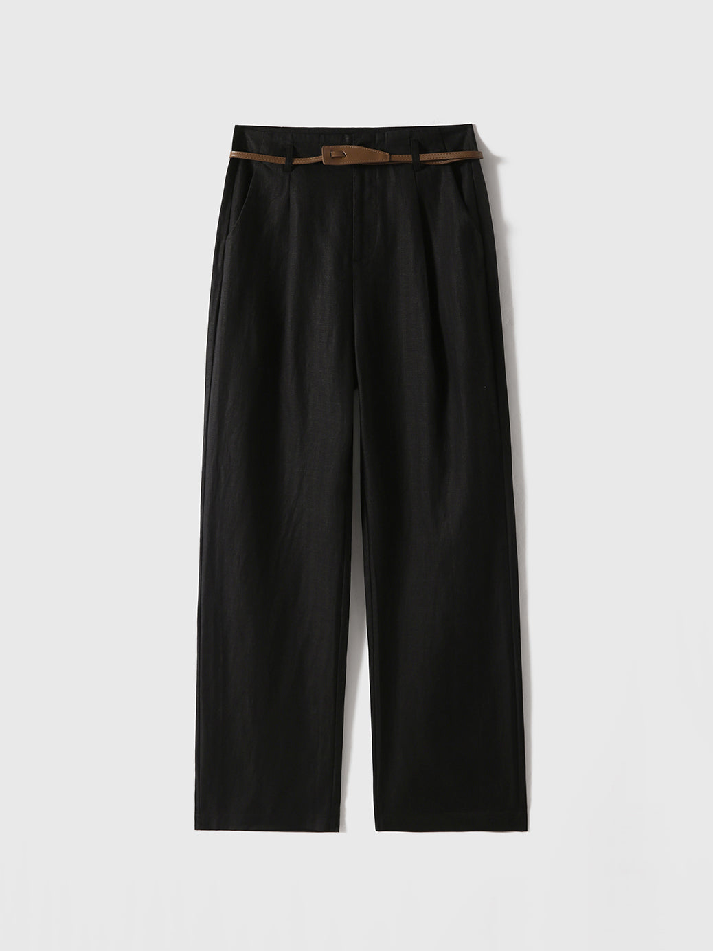 Leather belt linen wide pants 3 colors