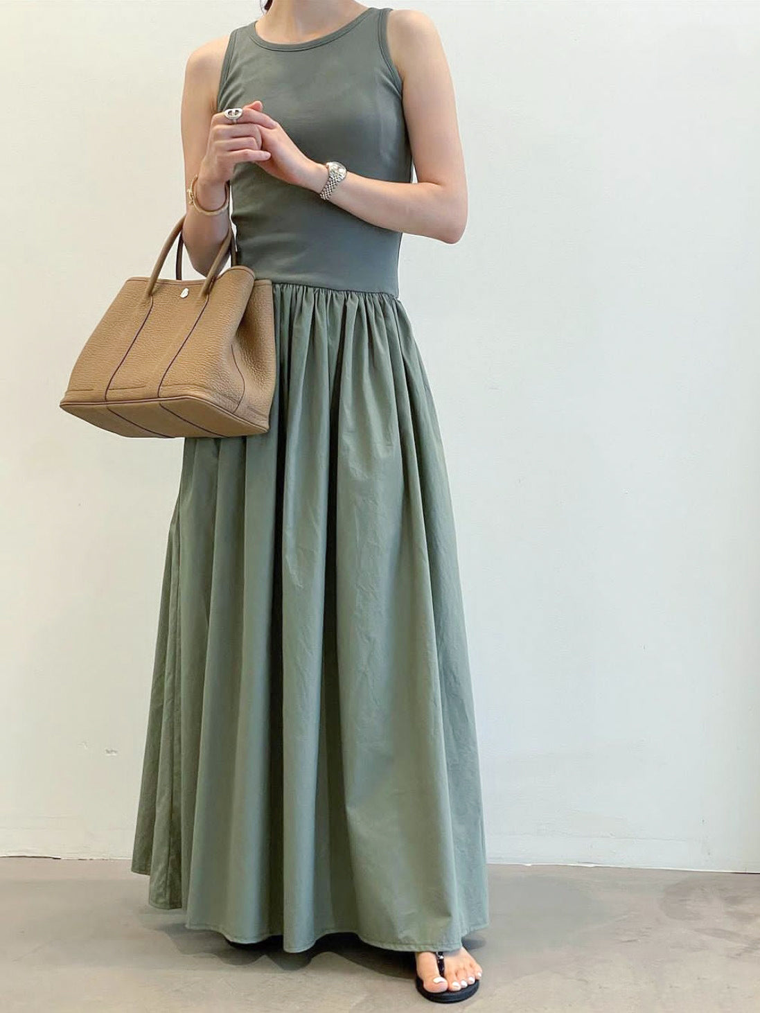 Sleeveless knit docking maxi flare dress in 6 colors