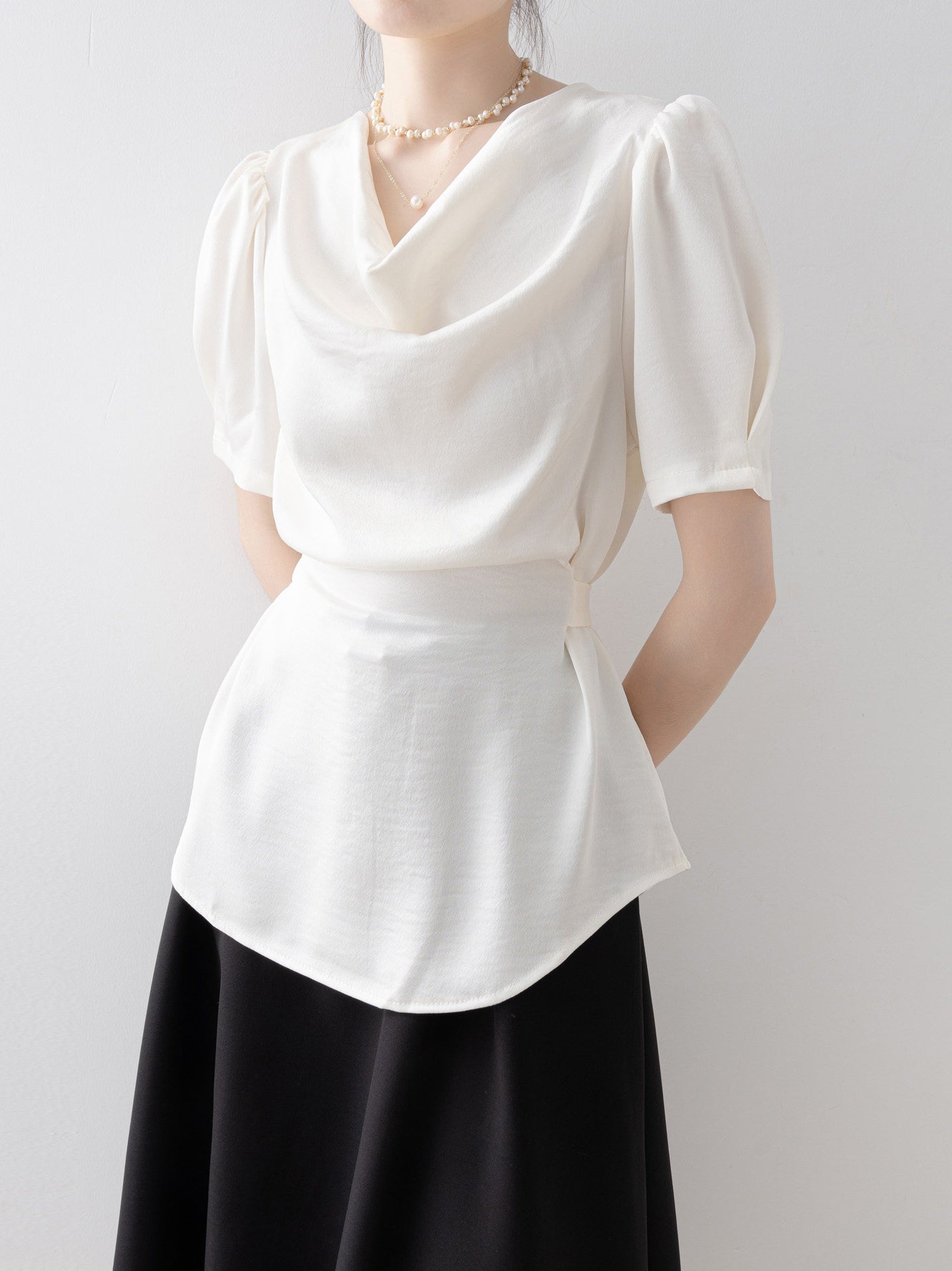 Draped Waist Mark Blouse - 2 Colors