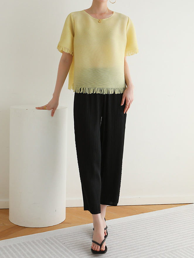 フリンジヘムプリーツTシャツ　7色入 - SonderSable