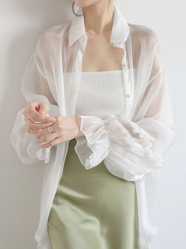 Sheer frill voluminous shirt in 2 colors