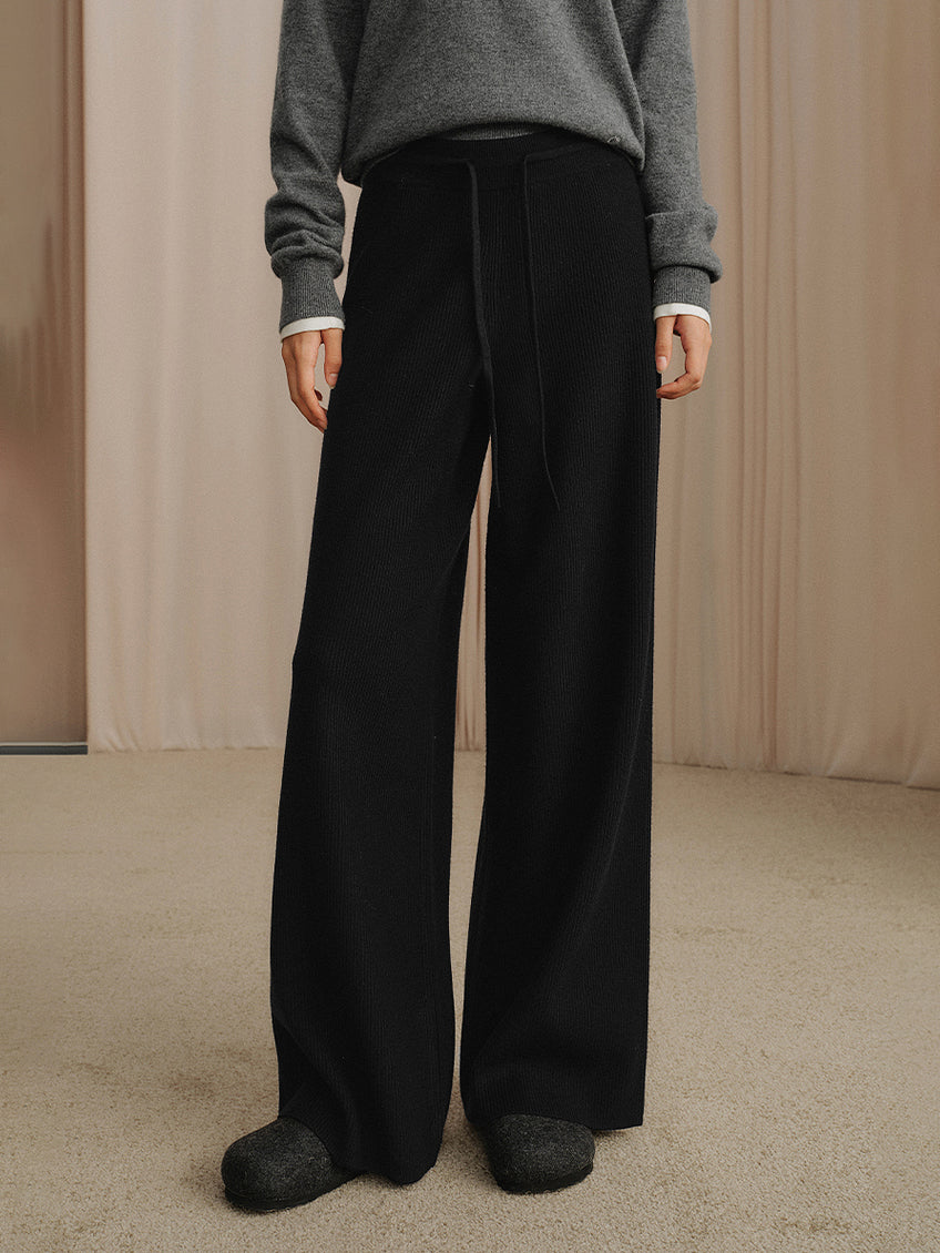 Wool-like rib easy pants, 3 colors