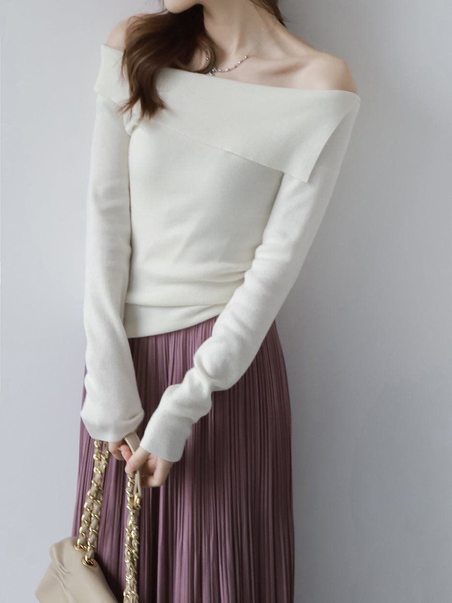 フラップカットオープンカラーニット　5色入