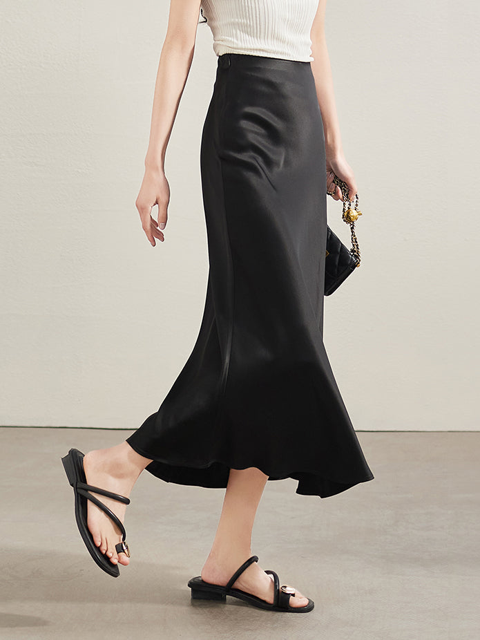 Shiny satin flare skirt in 3 colors