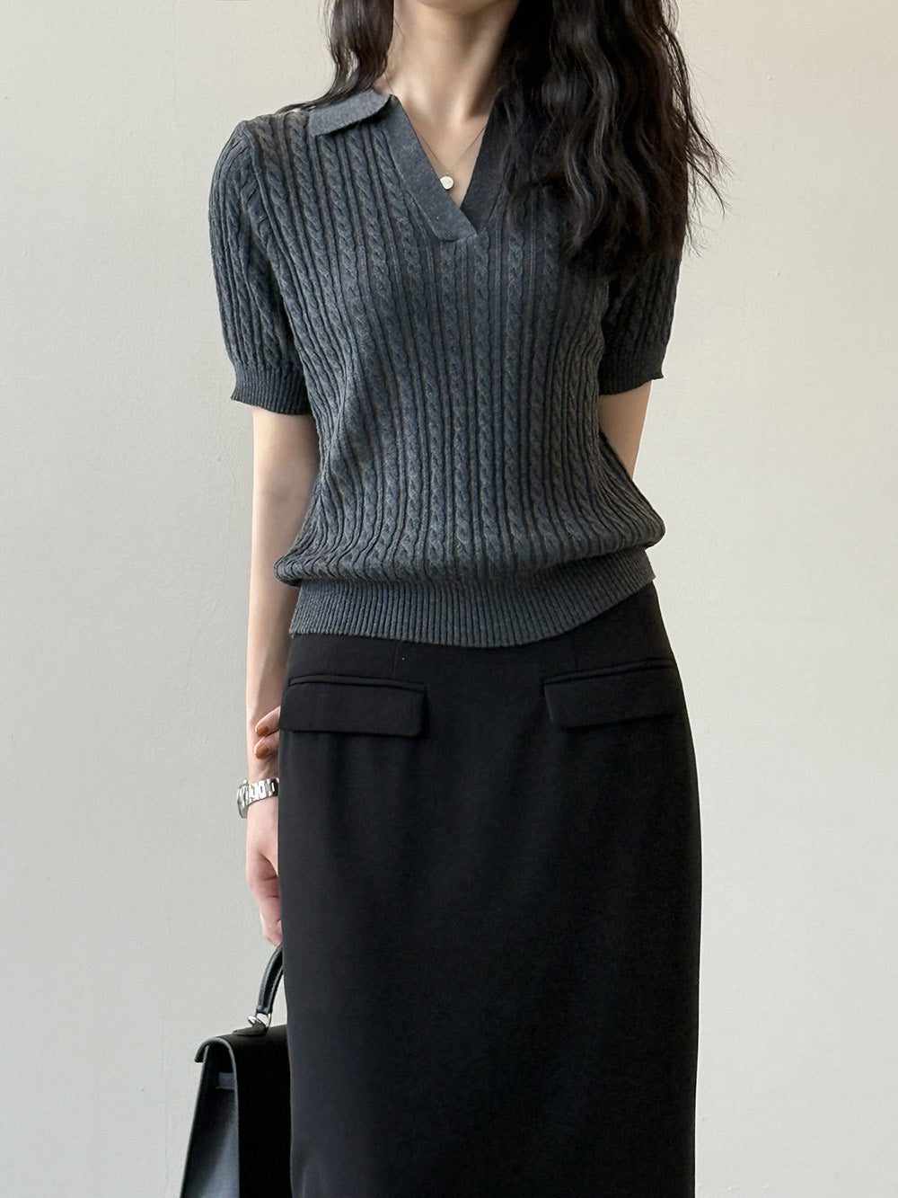 Skipper color Aran pattern knit 3 colors