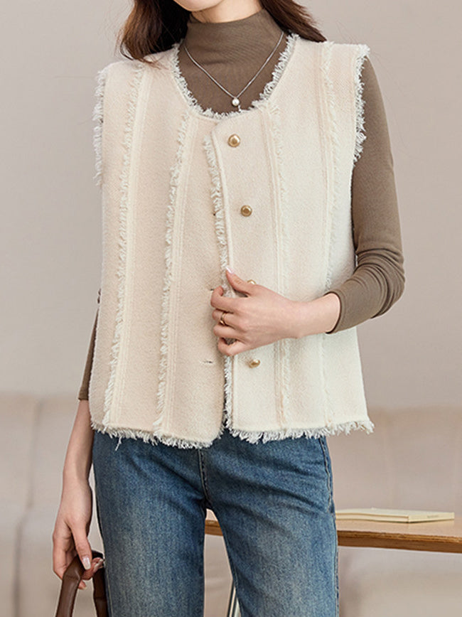 フリンジストライプニットジレ　2色入