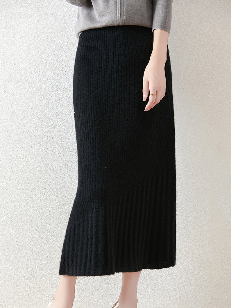Pleated docking rib knit skirt (5 colors)