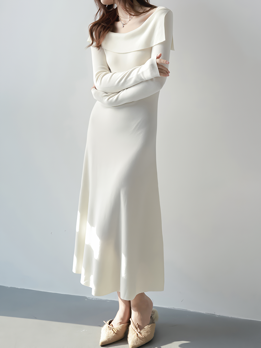 Flap cut open collar knit dress (5 colors)