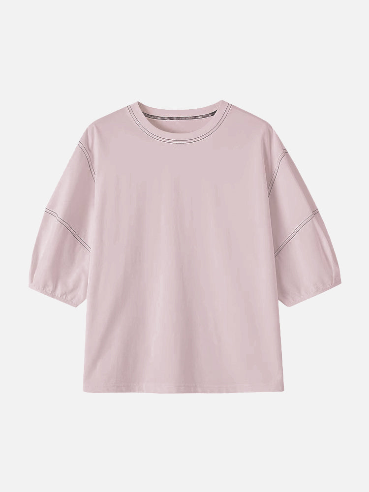 Stitched puff sleeve T-shirt in 2 colors