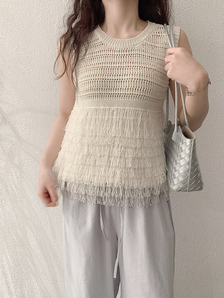 Loop yarn fringe knit vest (3 colors)