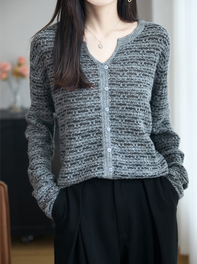 ミックス糸キーネックボーダーニット　3色入