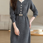 革ベルト付き配色襟ニットワンピース　3色入 - SonderSable