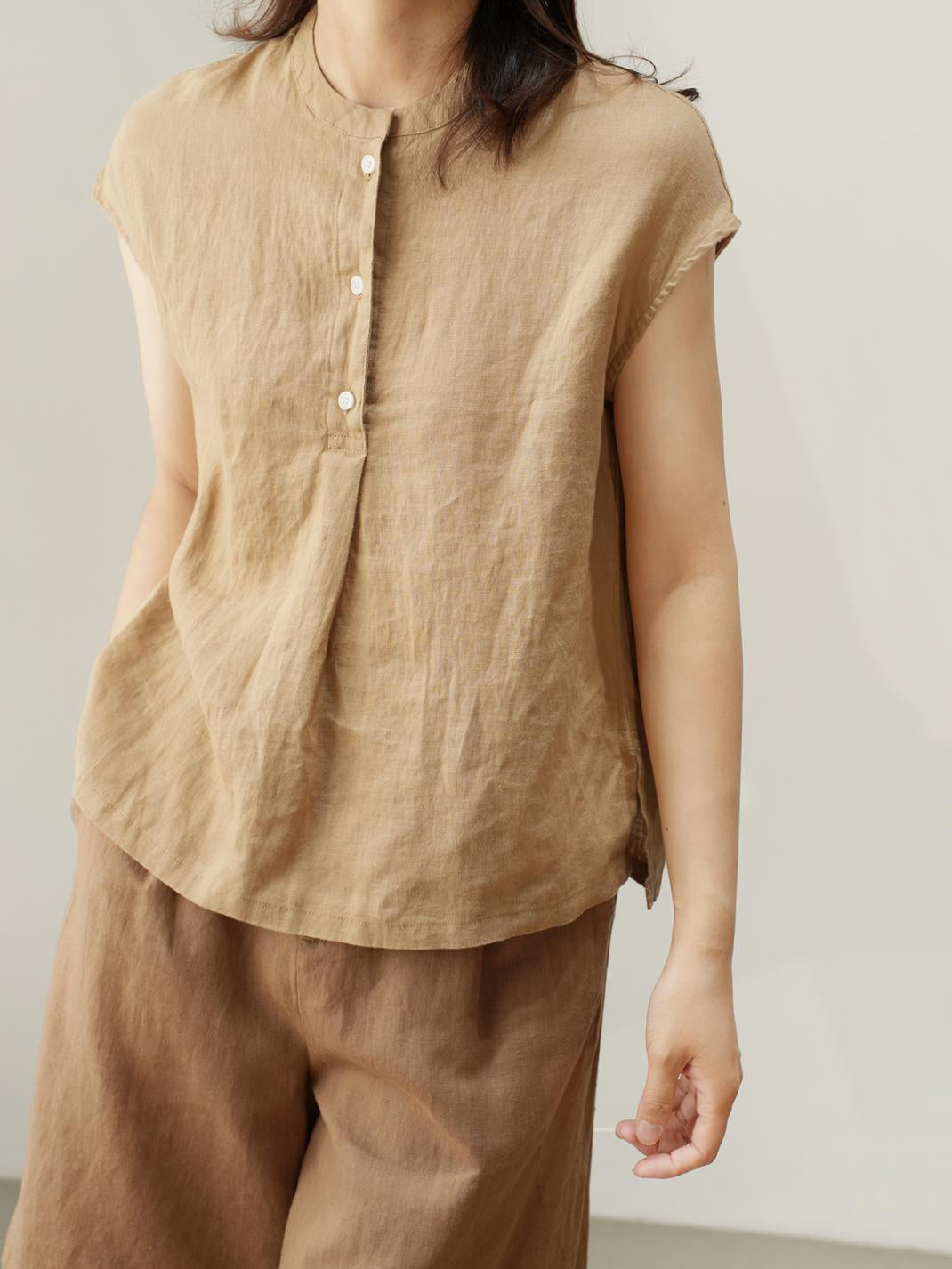 Natural linen French sleeve blouse in 3 colors