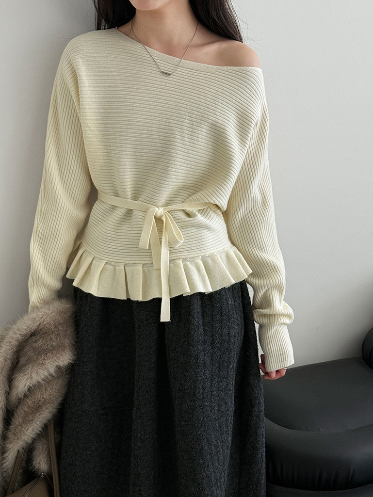 Ribbon peplum knit (4 colors)