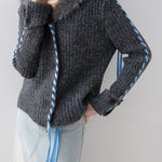 セーラーカラー編み込みロングリボンニットカーディガン　3色入 - SonderSable