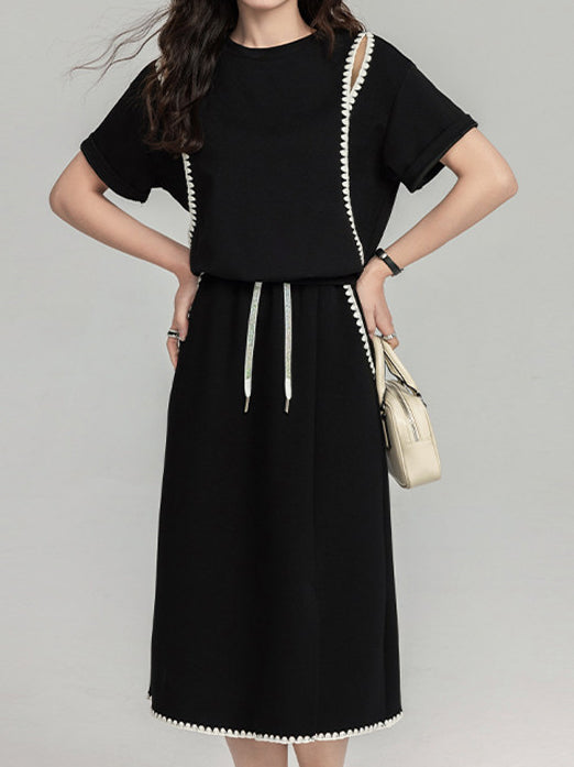Color Scheme Shell Stitch T-shirt + Easy Skirt Set (2 Colors)