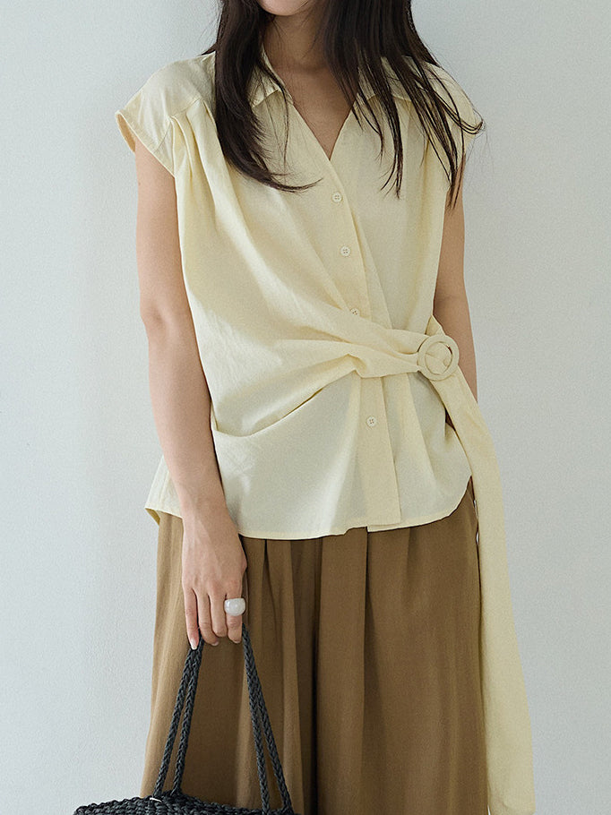 Buckle Belted Asymmetrical Blouse - 3 Colors