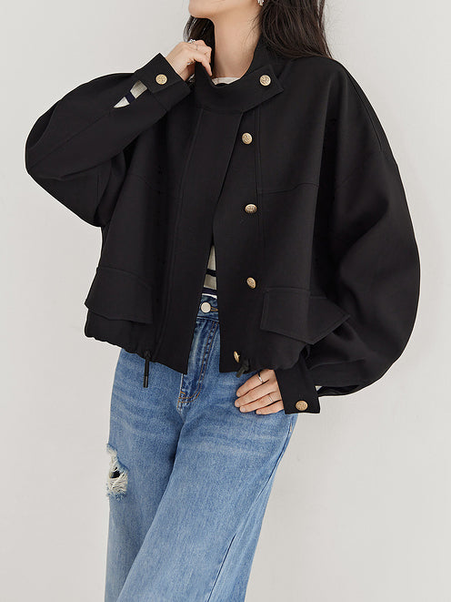 Stand collar drawstring jacket in 2 colors