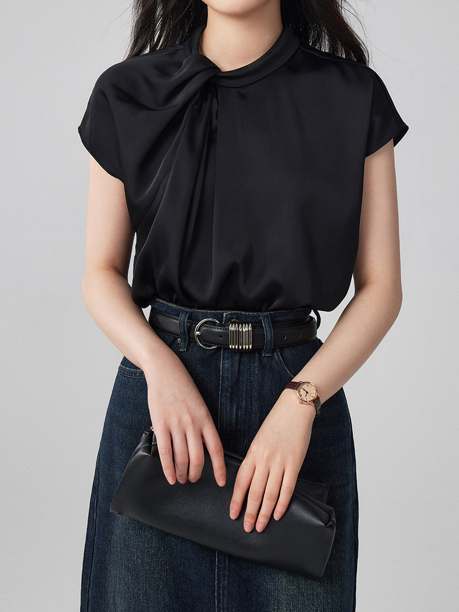 Knot neck satin blouse in 2 colors