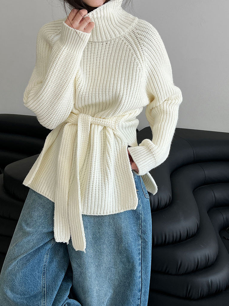 フロントベルテッドハイネックセーター　4色入