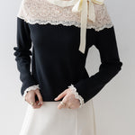 <先行公開>サイドリボンレースドッキングニット　3色入 - SonderSable