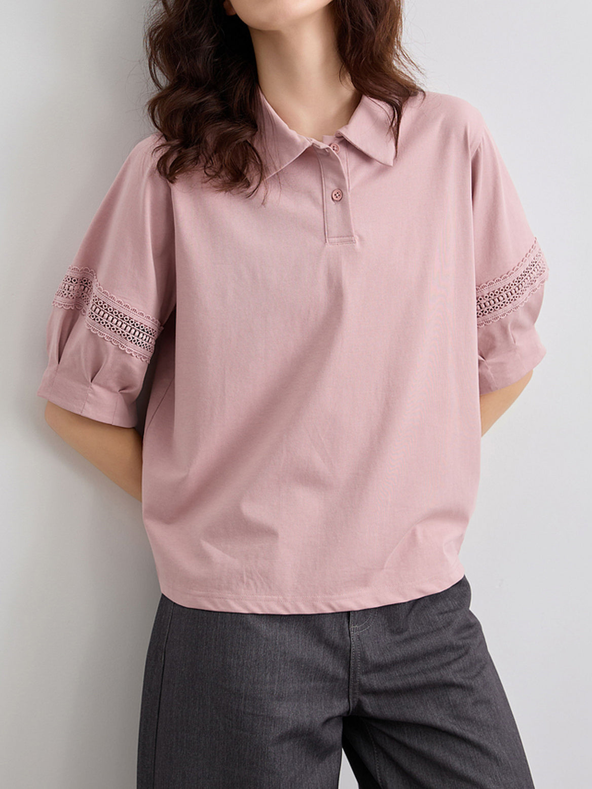 カットワークレースドッキングポロシャツ　2色入