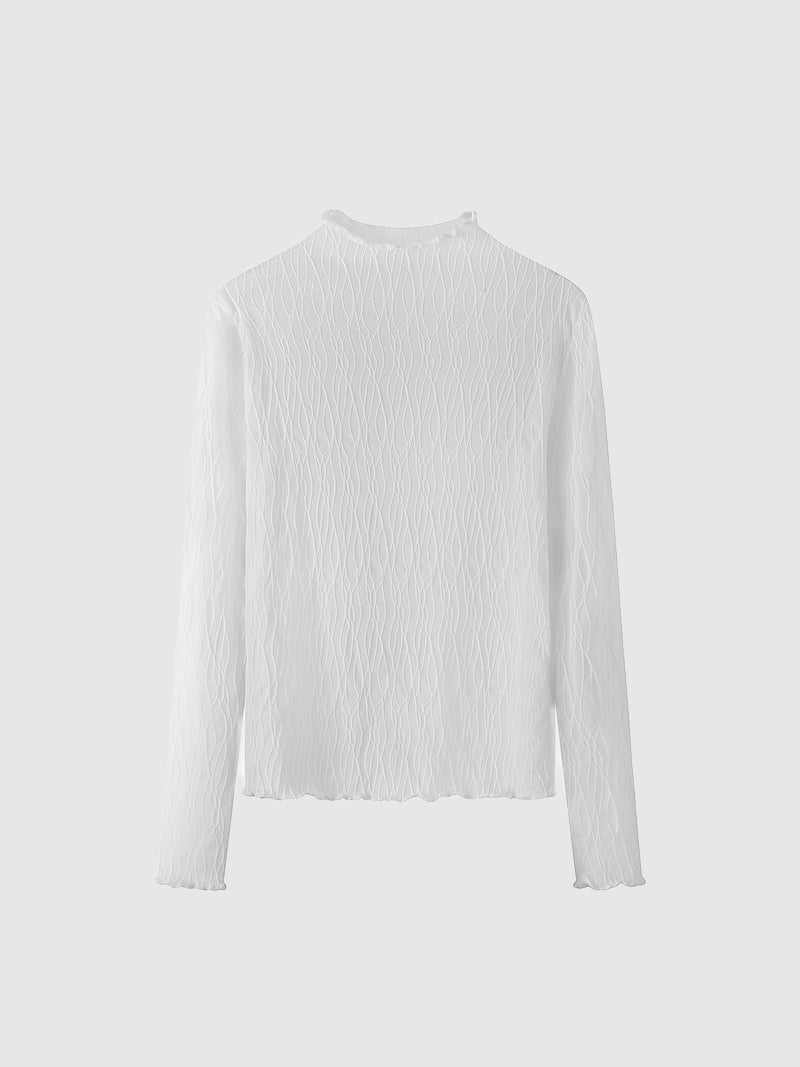 Mellow high neck sheer wave lace top in 3 colors