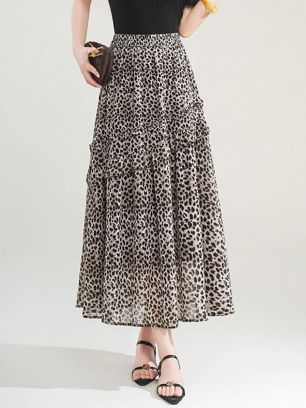Asymmetrical Lace Frill Docking Chiffon Skirt - 3 colors