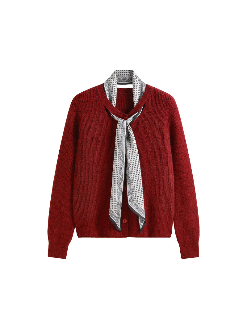 Knit cardigan with scarf, 5 colors