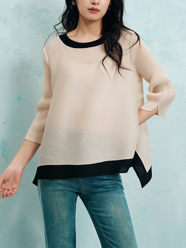 Color-coordinated irregular hem pullover in 3 colors