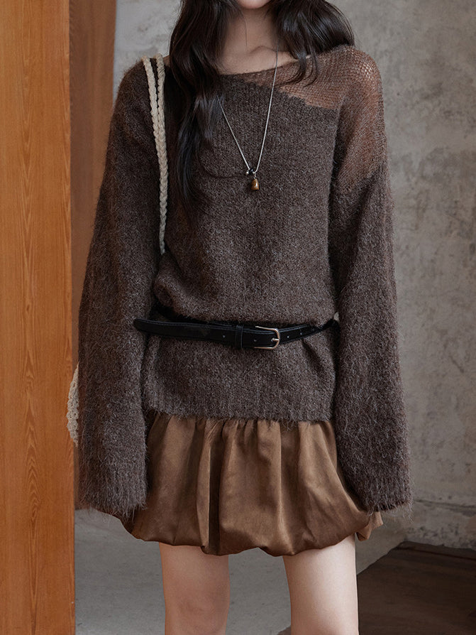 アシメシアー編みドッキングニット　2色入