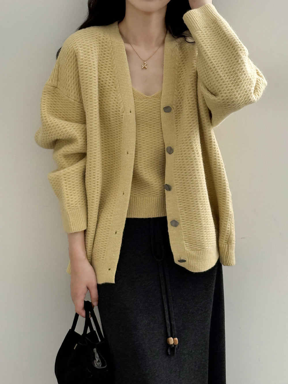 Waffle knit cami + cardigan ensemble (3 colors)