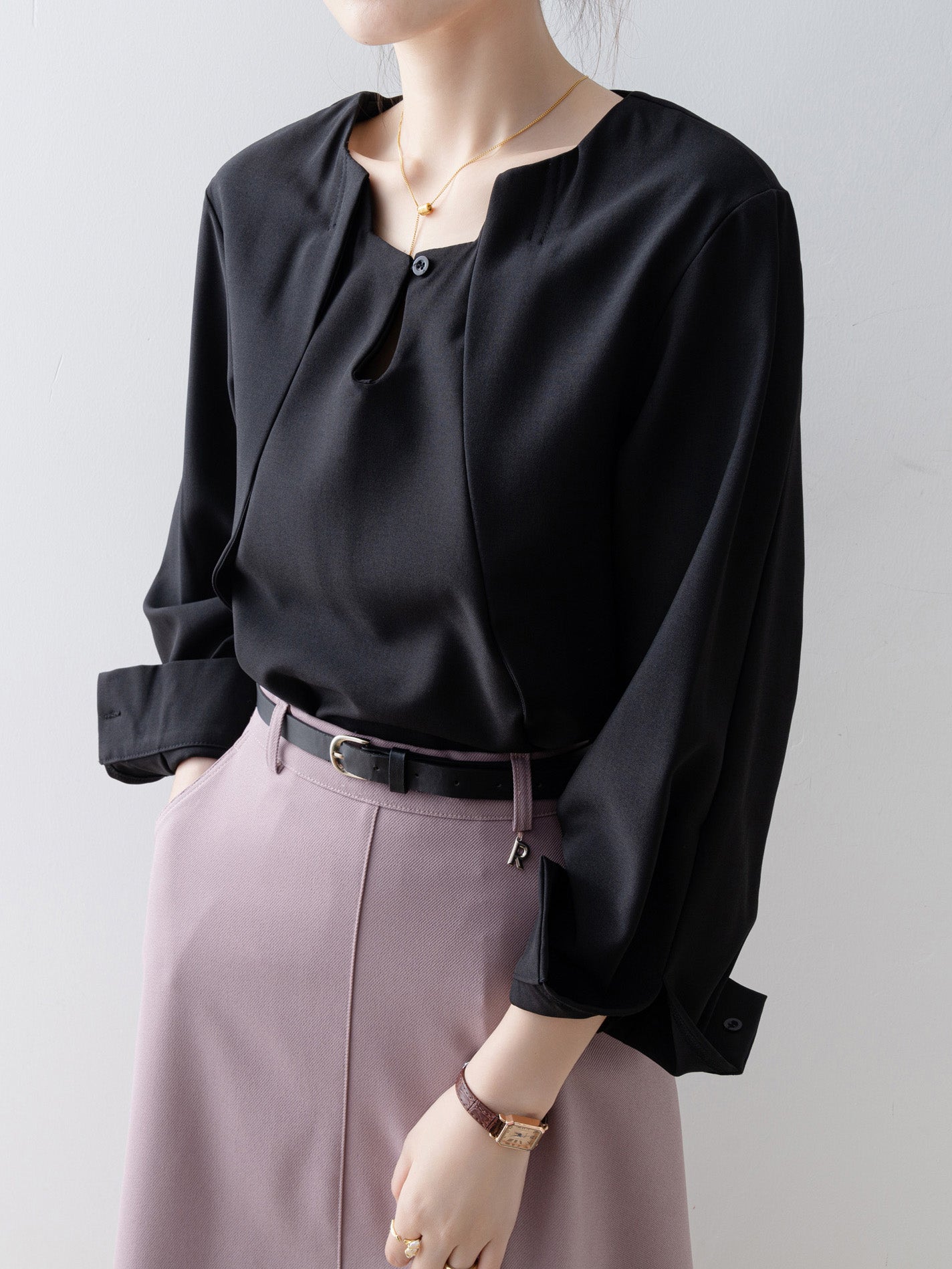 Teardrop button tuck blouse