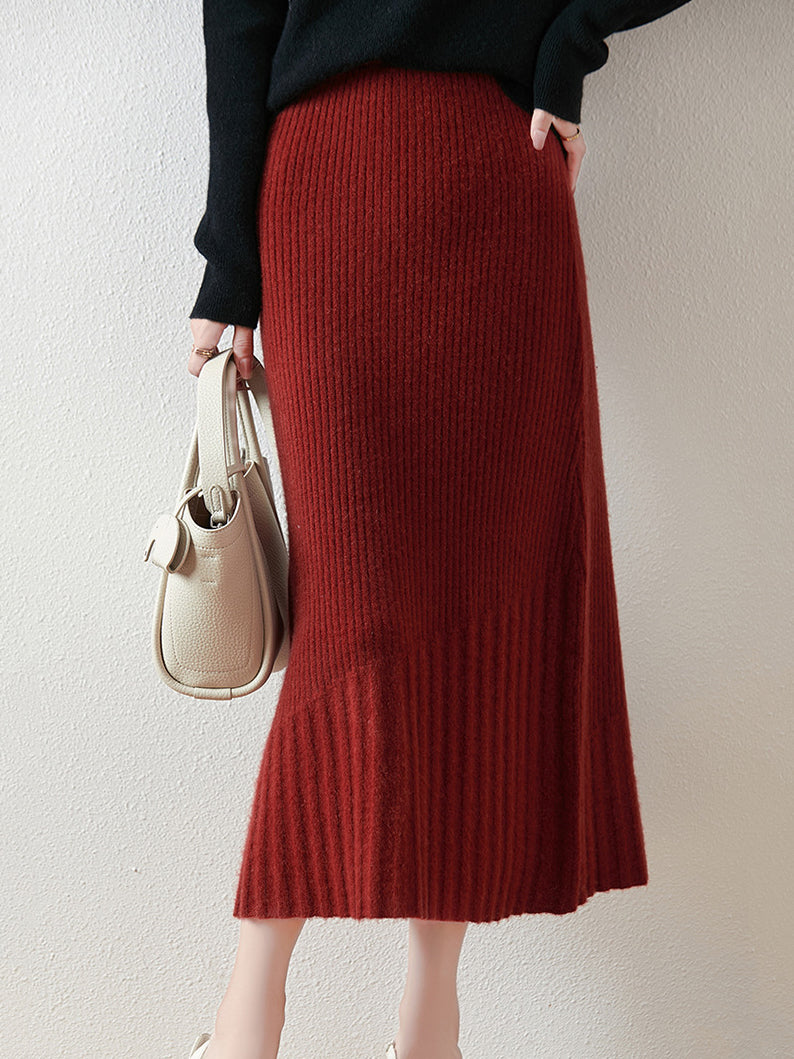 Pleated docking rib knit skirt (5 colors)