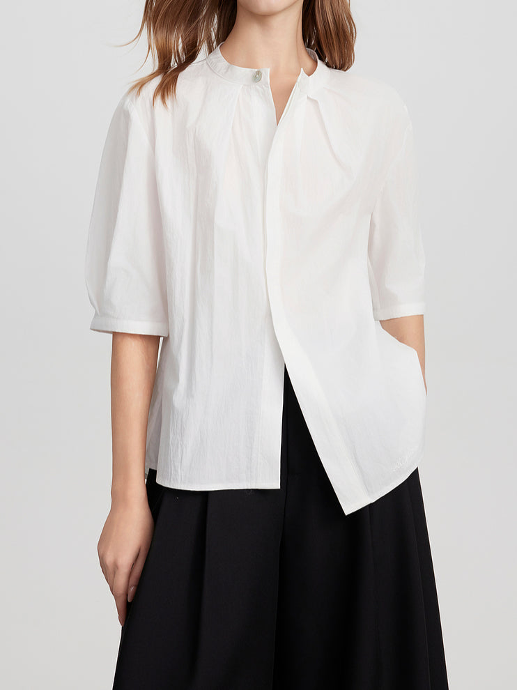 Asymmetric band collar blouse in 2 colors