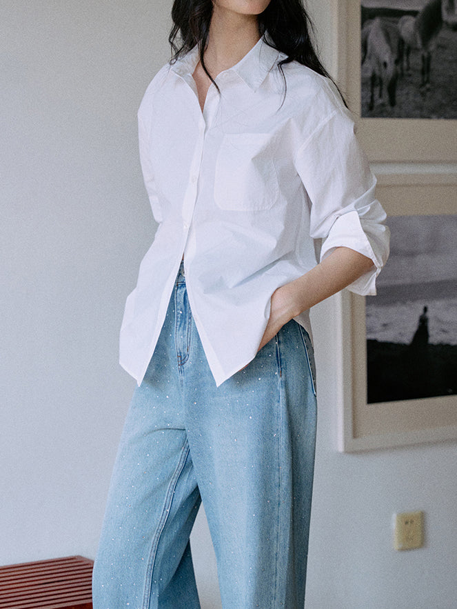 Back slit long sleeve shirt (2 colors)