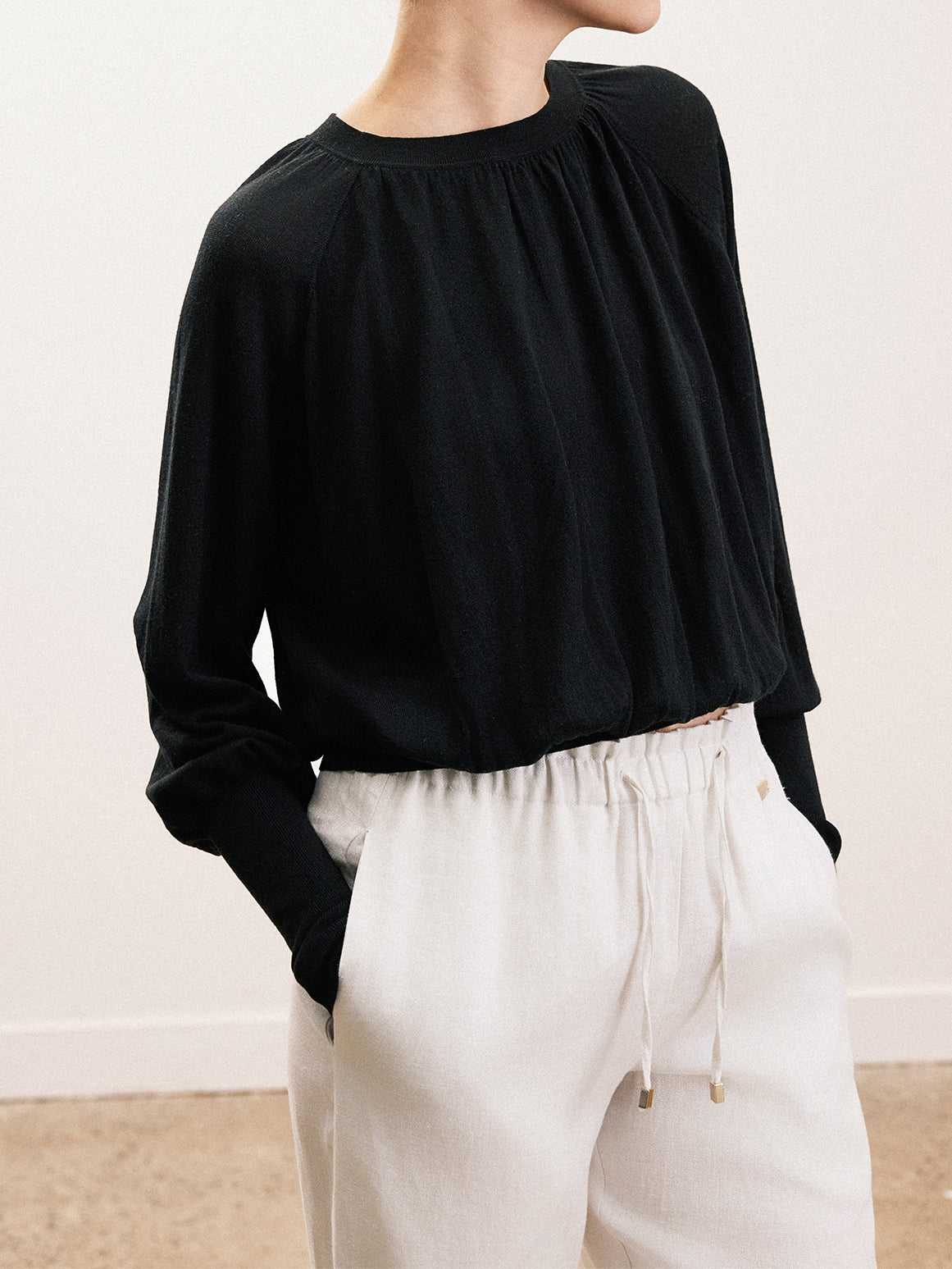 Raglan Sleeve Gathered Wool Knit (4 Colors)