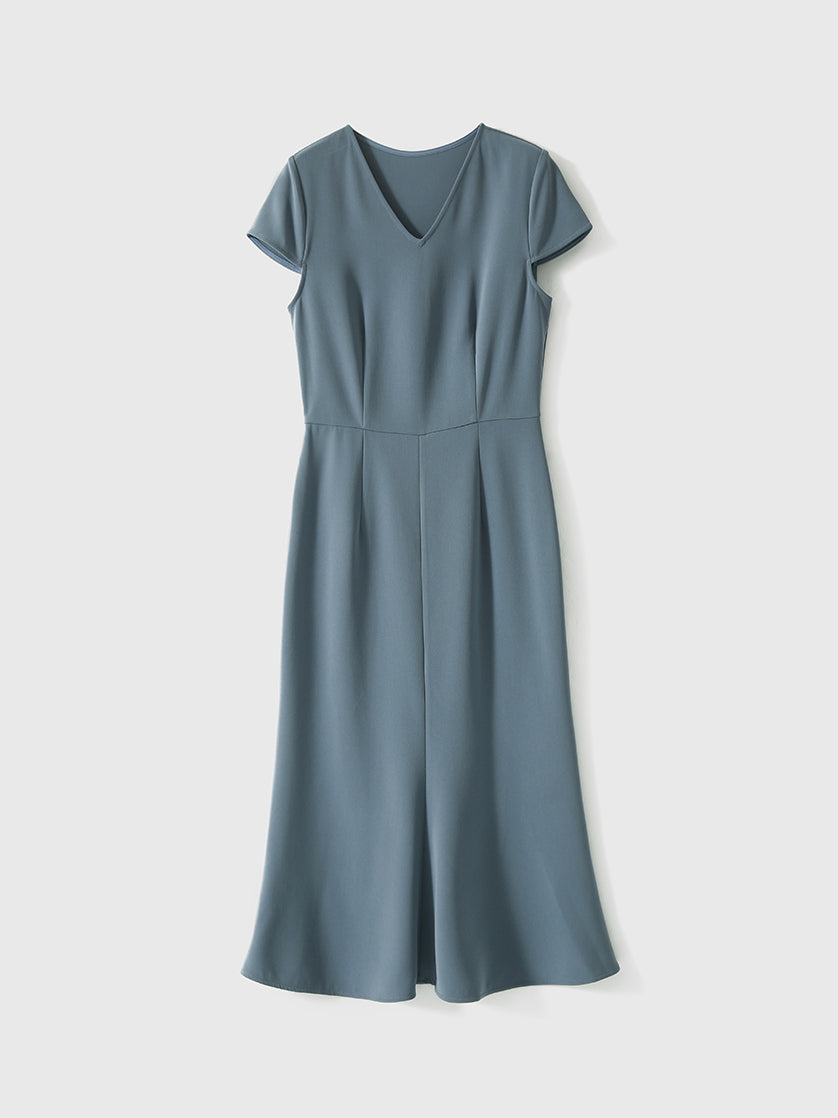 V-neck French sleeve dress in 3 colors