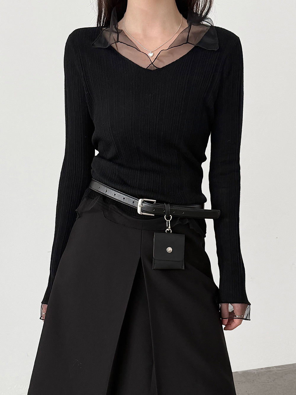 チュールドッキングリブカットソー　3色入