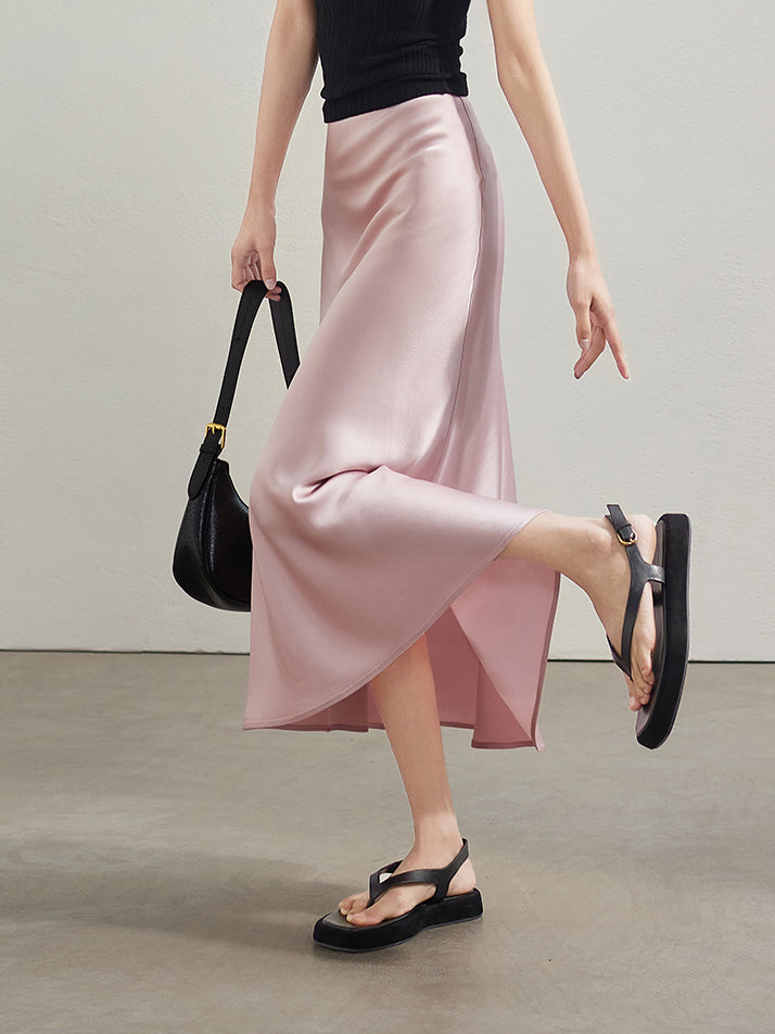 Shiny satin flare skirt in 3 colors