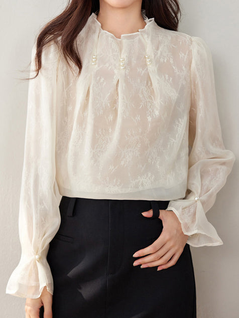 パールタックインレースブラウス - SonderSable