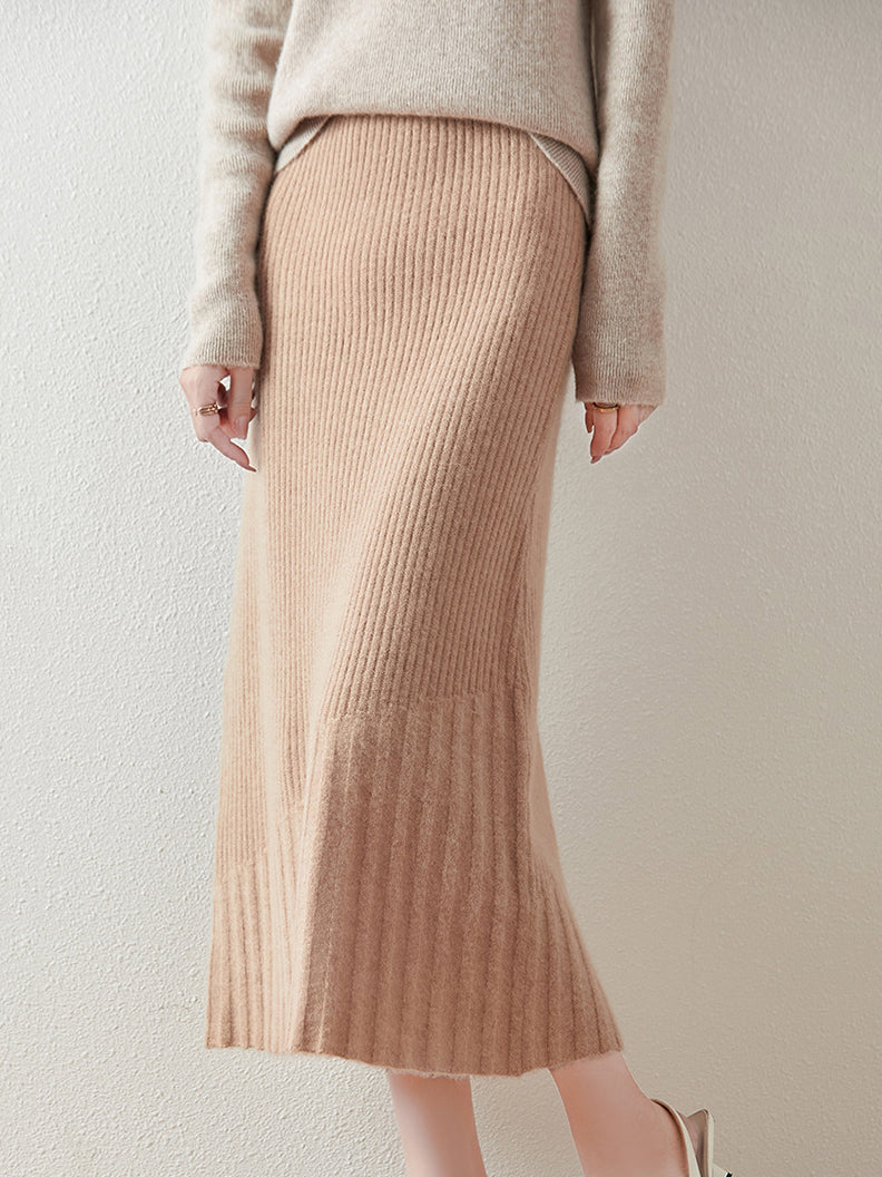 Pleated docking rib knit skirt (5 colors)