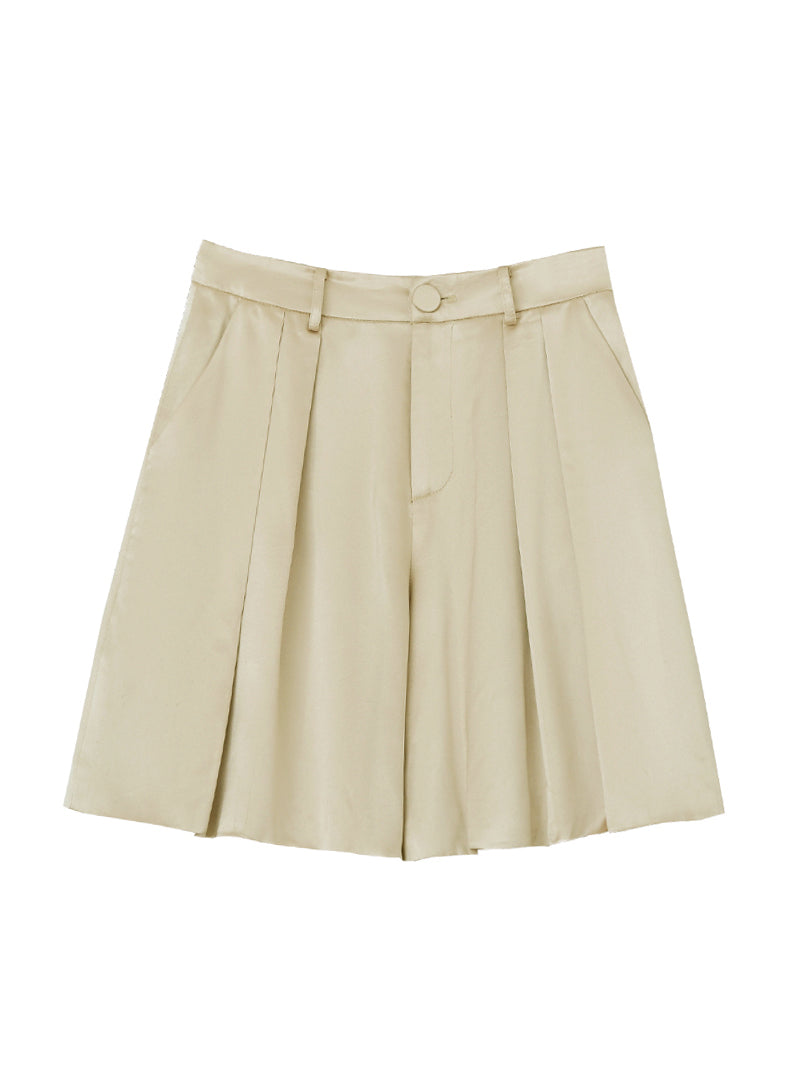 Two-pleat satin shorts in 3 colors