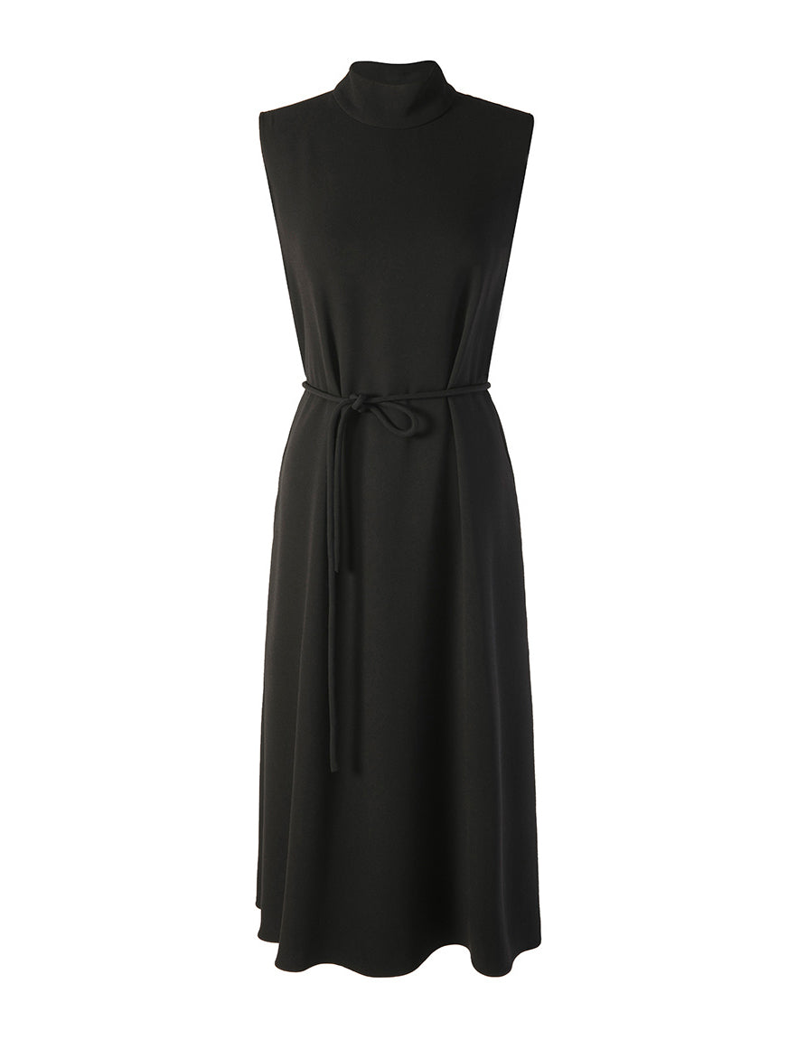 Stand collar drawstring belt tank dress